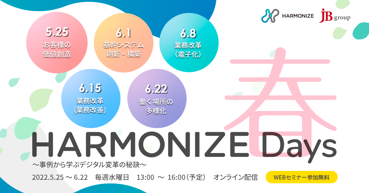 2022年5月25日～6月22日までの毎週水曜日にHARMONIZE Days春を開催します。