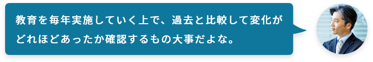 教育を毎年実施していく上で、過去と比較して変化がどれほどあったか確認するもの大事だよな。