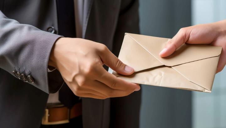 手紙をやり取りしているビジネスマン